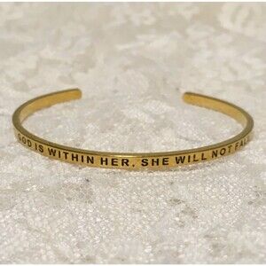 Inspirational Christian Quote Cuff Bracelet Thin Gold Tone Elegant Minimalist